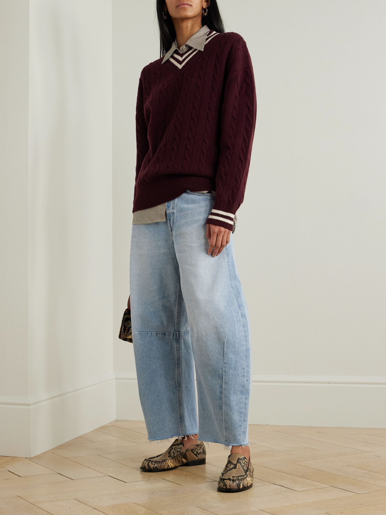 Horseshoe frayed high-rise wide-leg jeans Light denim - 2