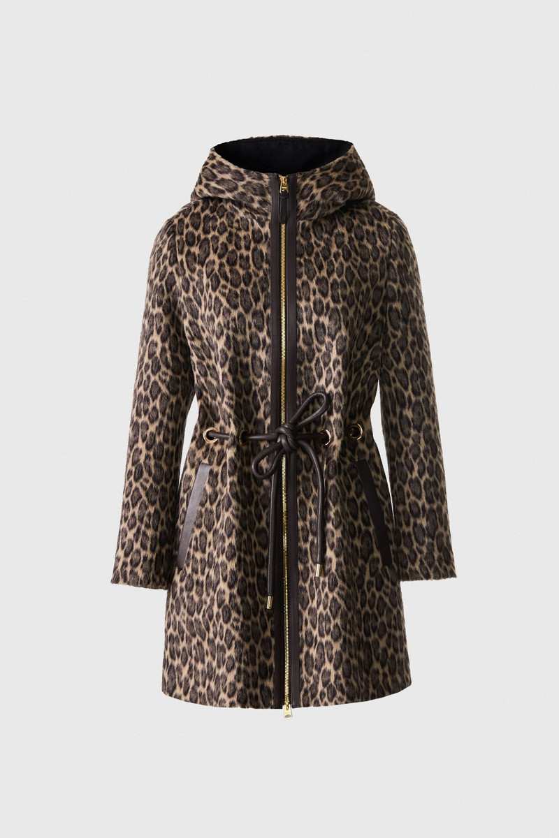 BLITHE-A Animal-Print Jacquard Wool Coat with Leather Trim 1