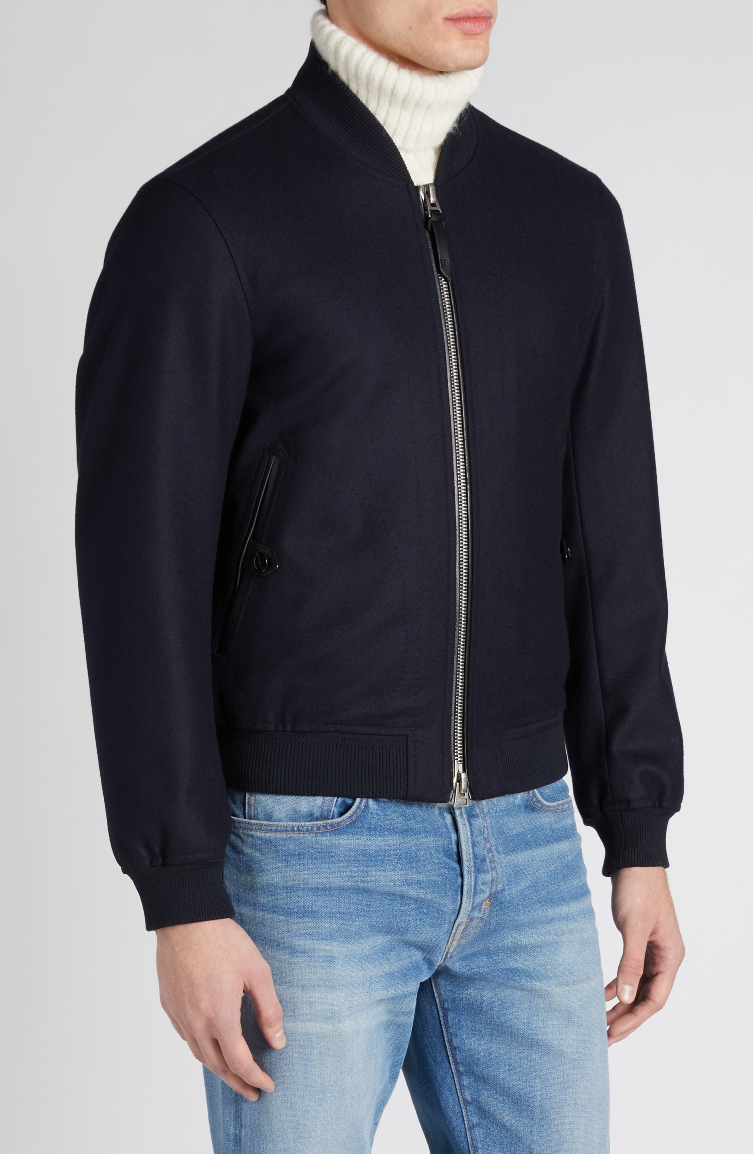 TOM FORD Light Felt Bomber Jacket in Navy at Nordstrom - 5