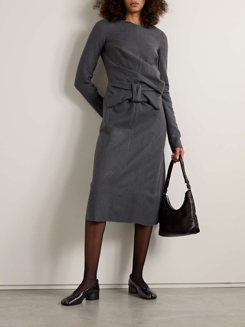 Maison Margiela Bow-embellished cotton and wool-blend twill midi dress outlook