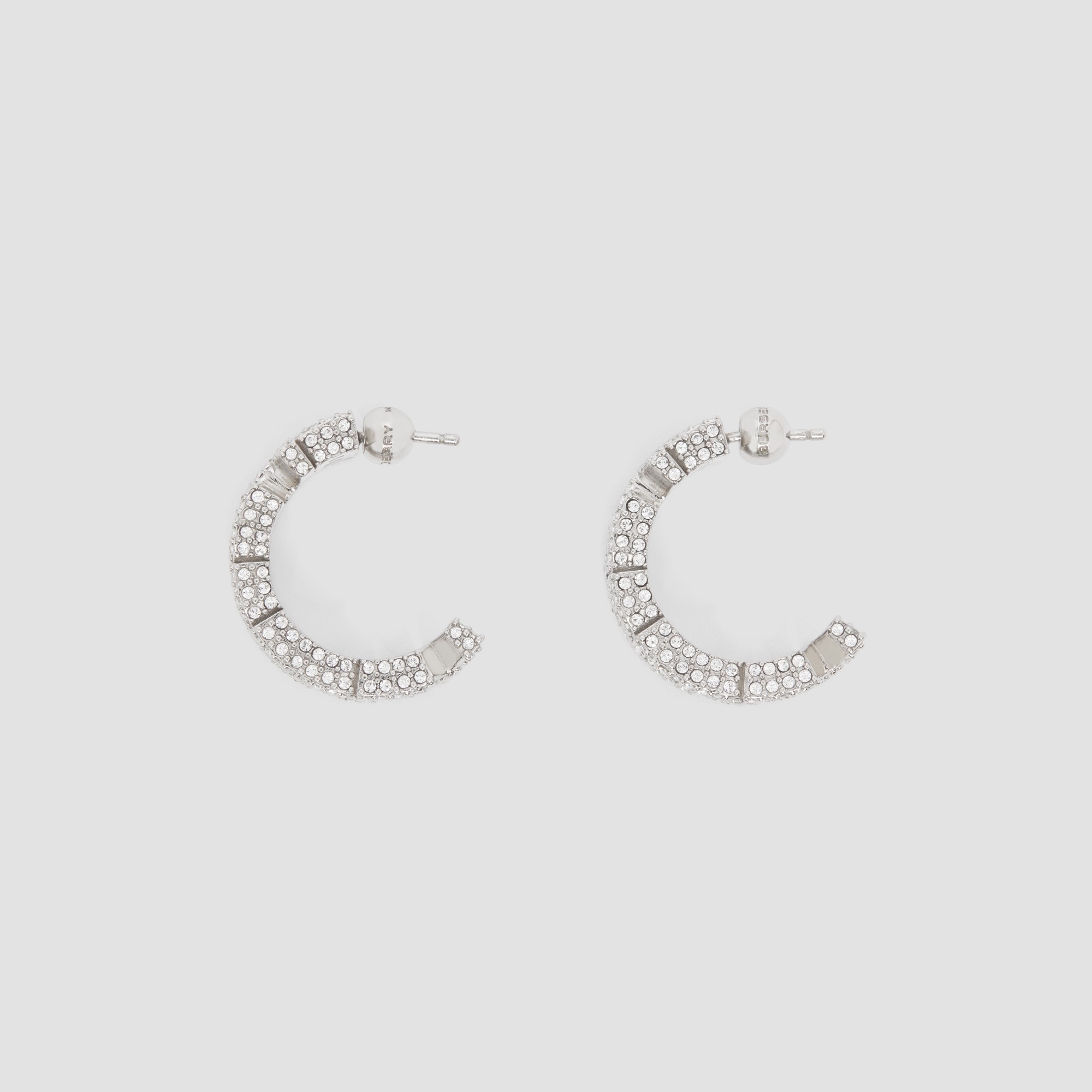Crystal Detail Palladium-plated Logo Hoop Earrings - 4
