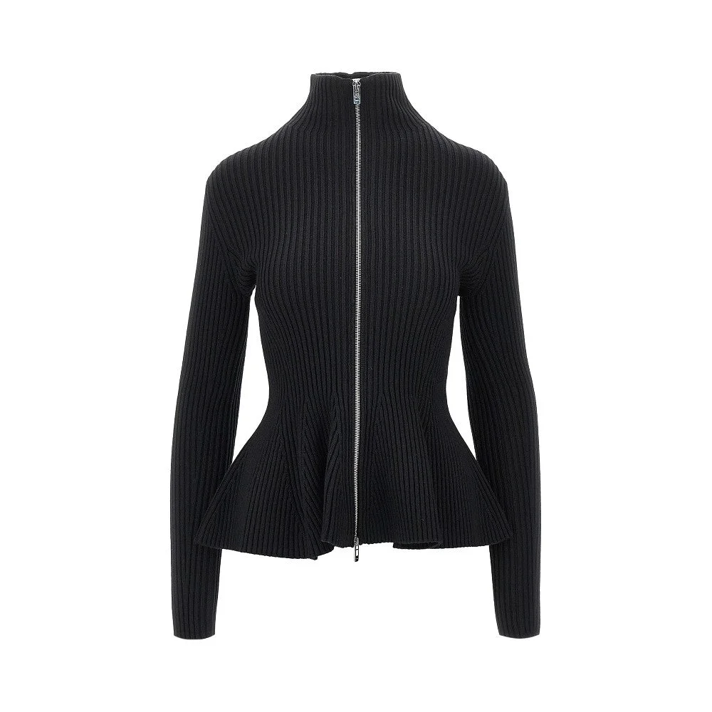Alaia Women Ribbed Wool Peplum Cardigan - 1