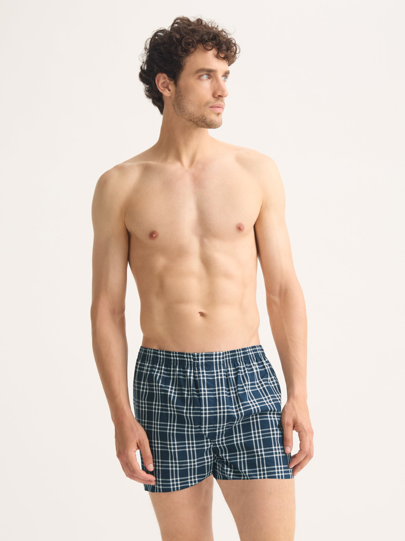 Derek Rose Men's Modern Fit Boxers Barker Cotton French Blue & White Check outlook