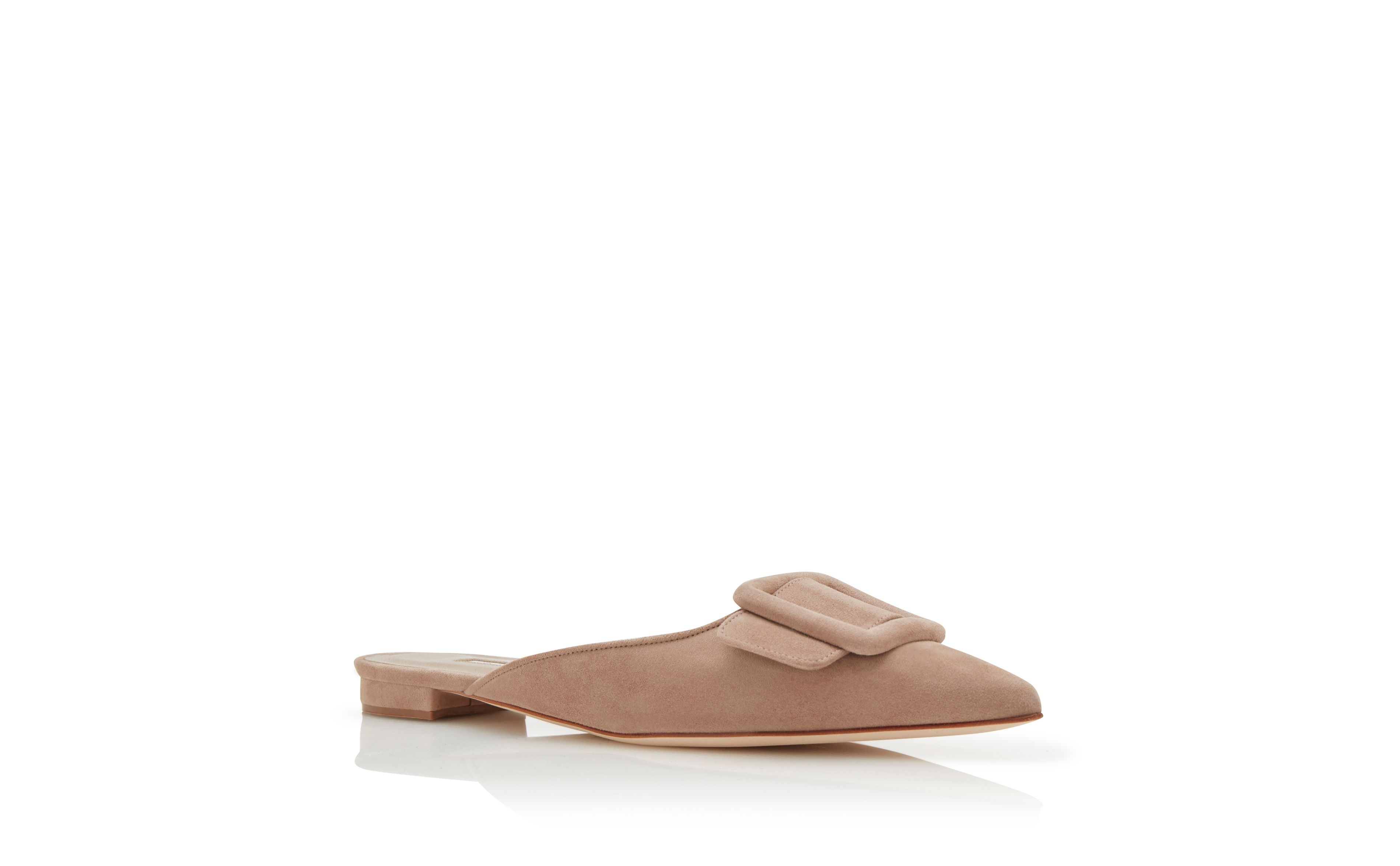 Nude Suede Buckle Detail Flat Mules - 3