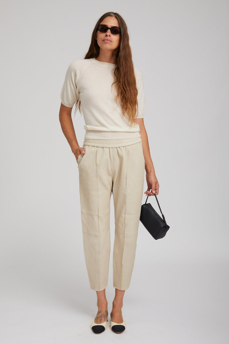 SPRWMN OFF WHITE LEATHER JOGGERS outlook