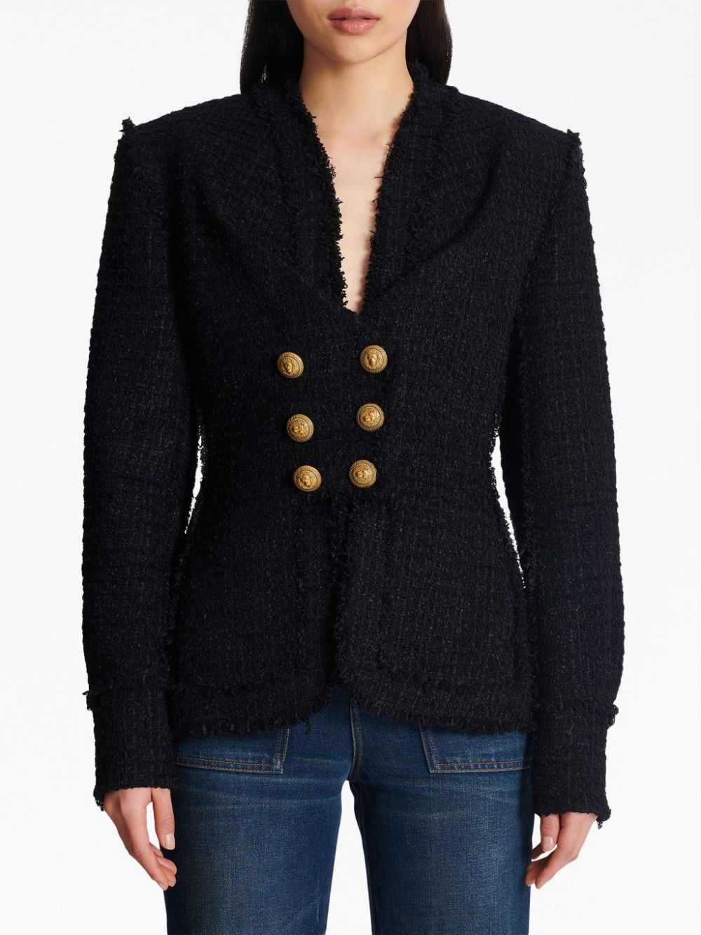 button-fastening tweed jacket - 5