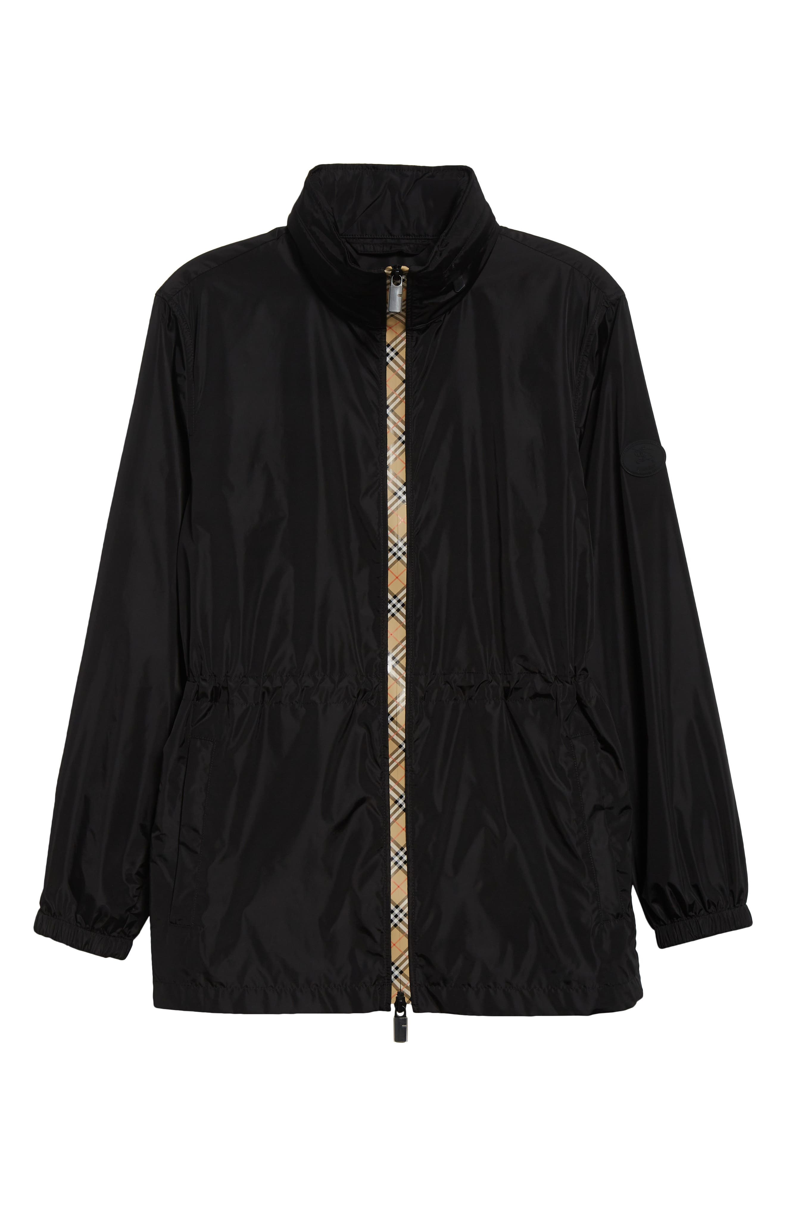 burberry Check Trim Nylon Parka in Black at Nordstrom - 6