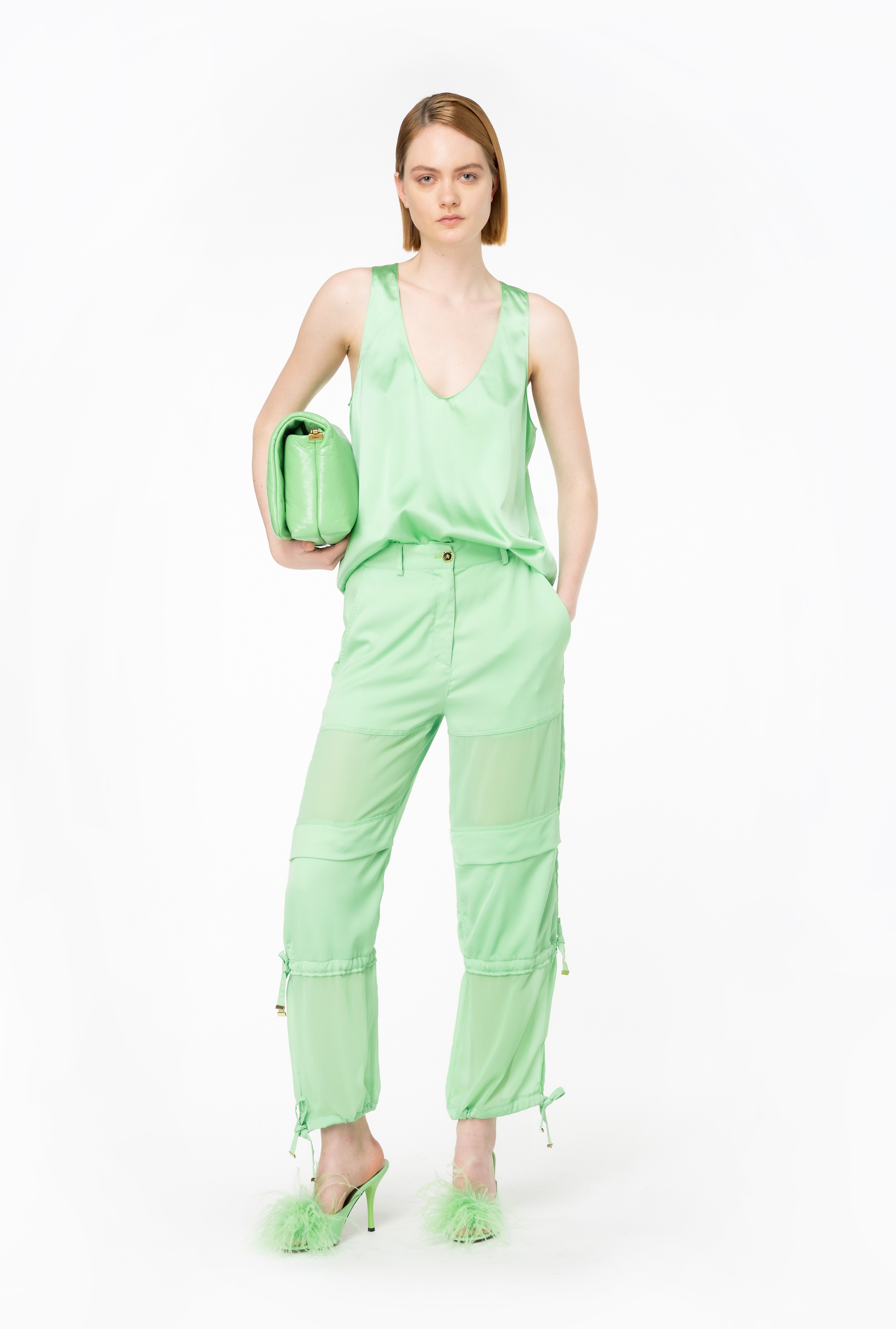 SATIN AND GEORGETTE CARGO TROUSERS - 2