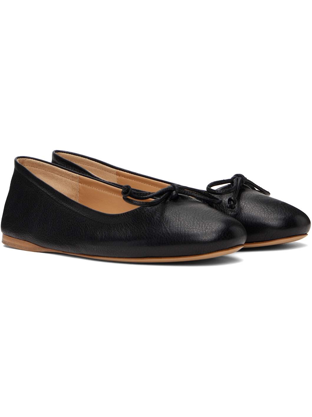 Black Round-Toe Leather Ballerina Flats - 4