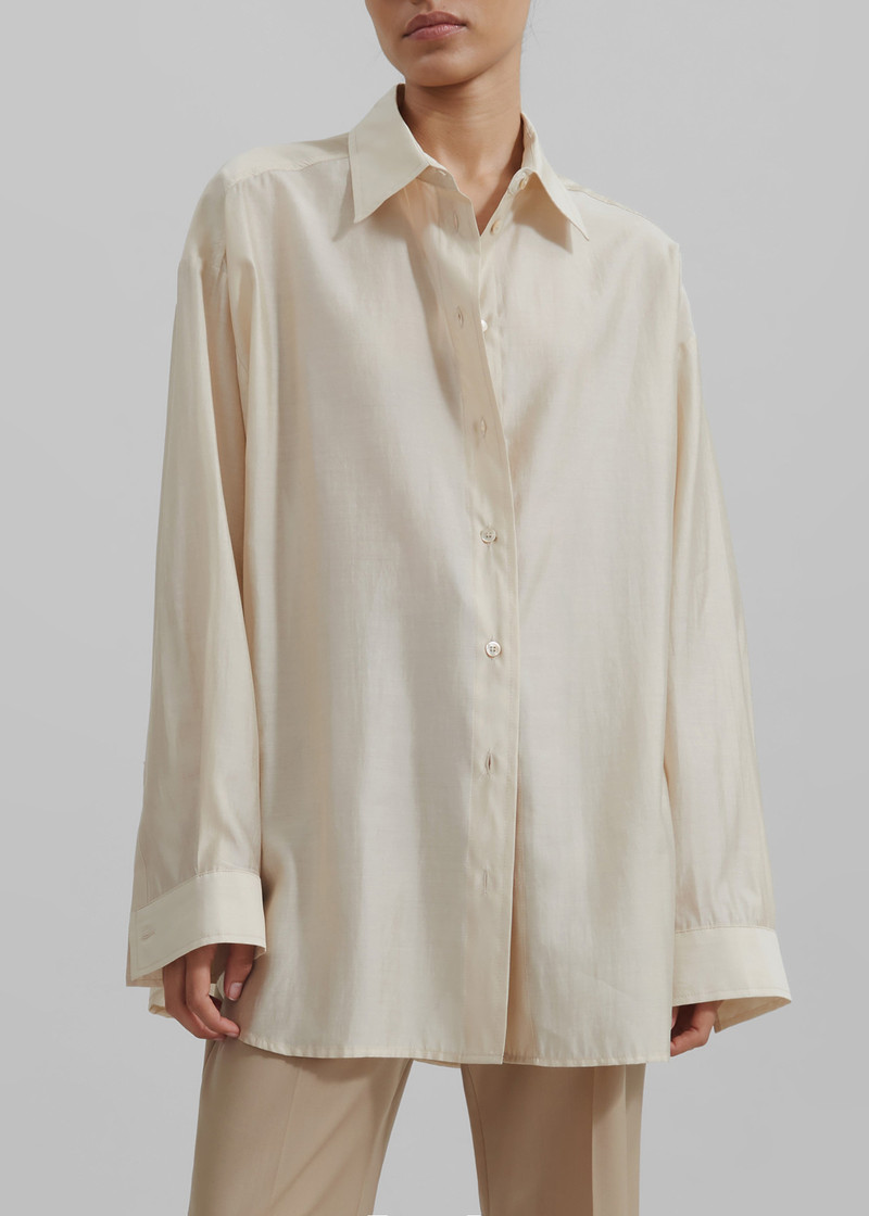 Ola Semi-Sheer Button Up Shirt - Ivory 8