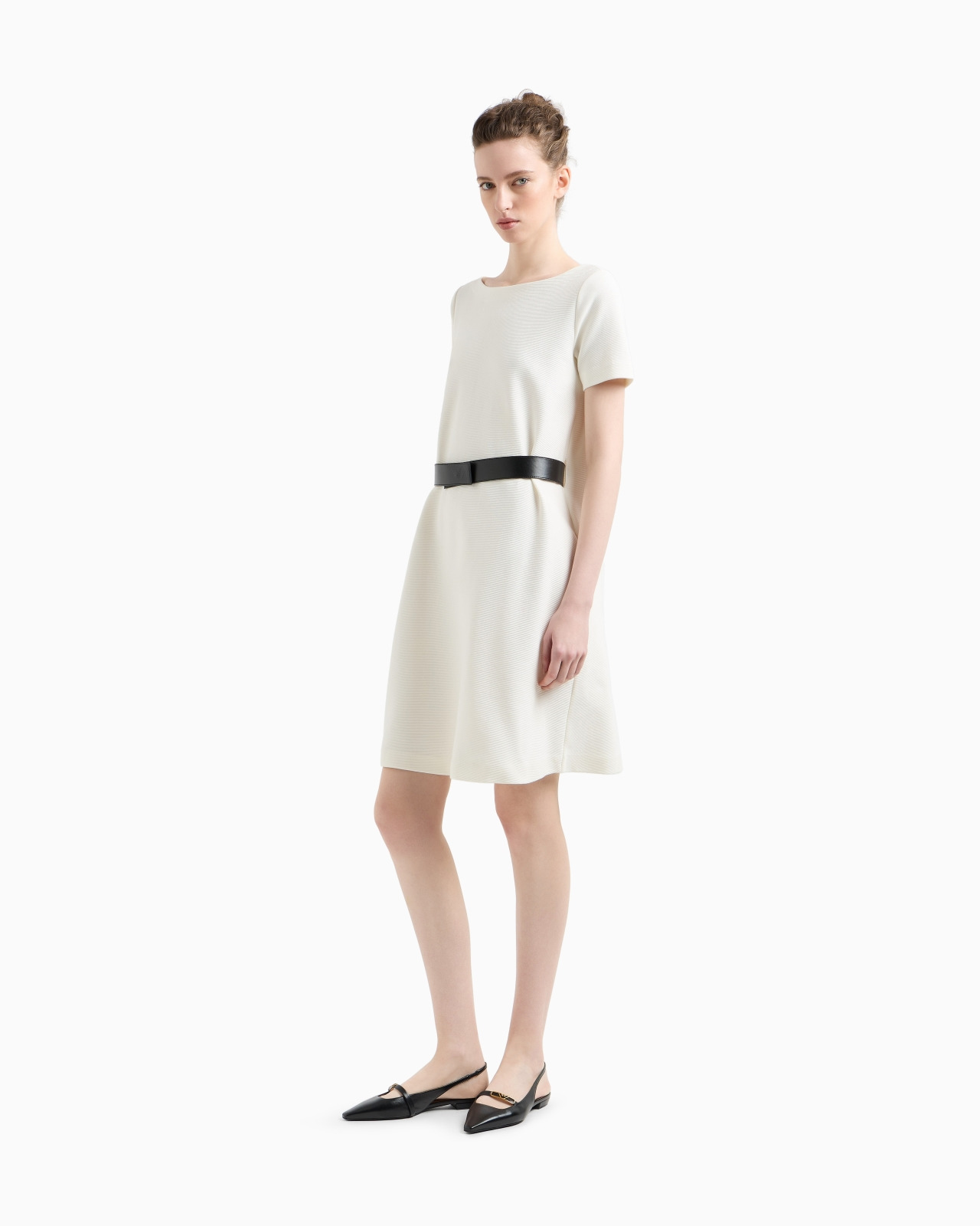 OTTOMAN JERSEY DRESS WITH BOAT NECK AND BELT - 2