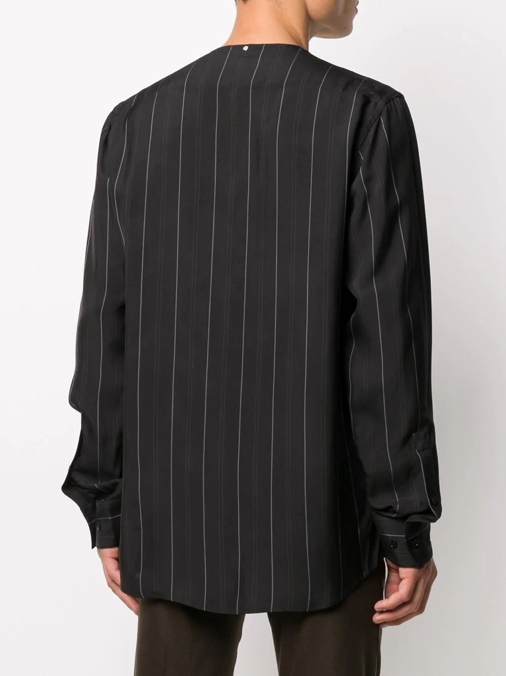 pinstriped V-neck shirt  - 4