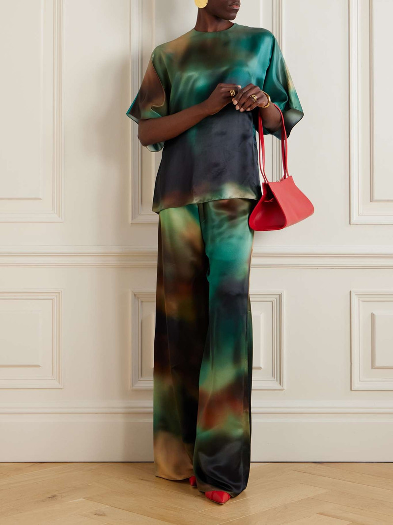 Roksanda Arneau tie-dye satin wide-leg pants Teal outlook