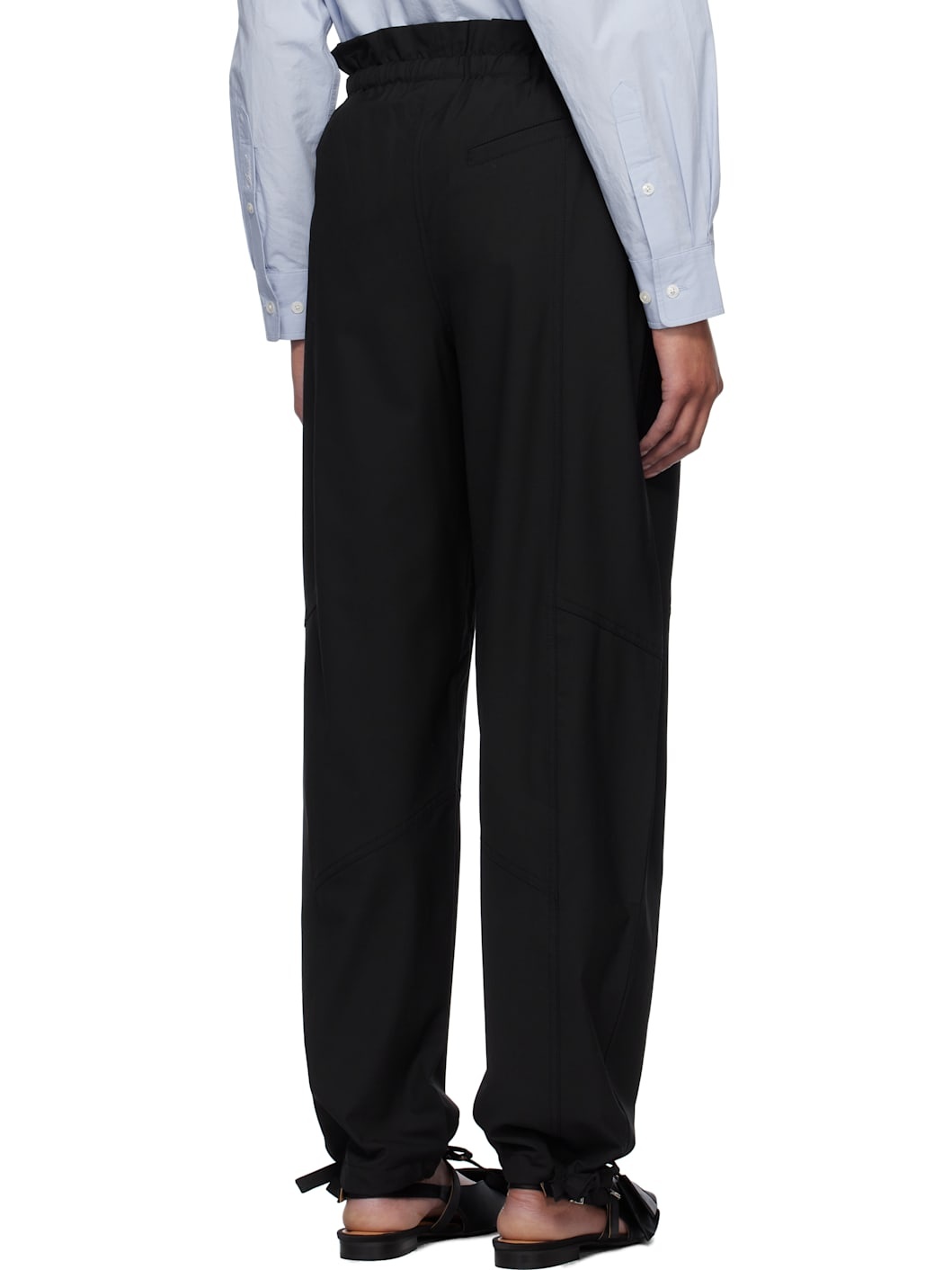 Black Drapey Melange Elasticated Waist Trousers - 3