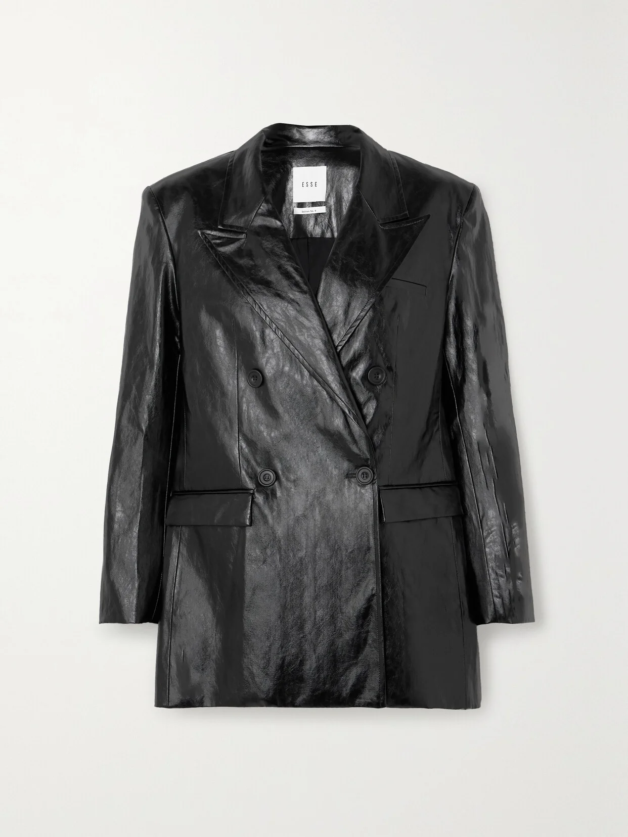 Milos Double-breasted Crinkled Faux Leather Blazer - 1