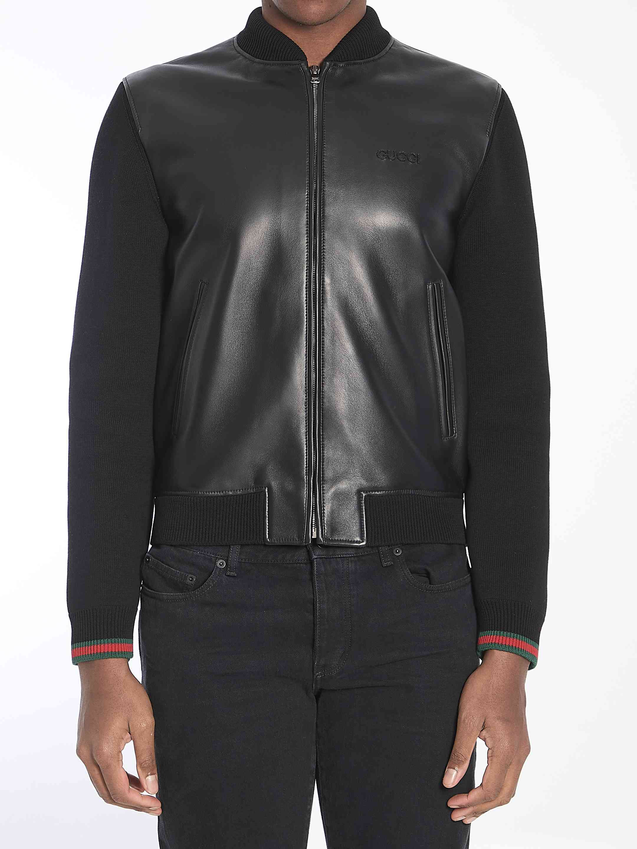 Gucci Men Nappa Leather And Knit Bomber - 1