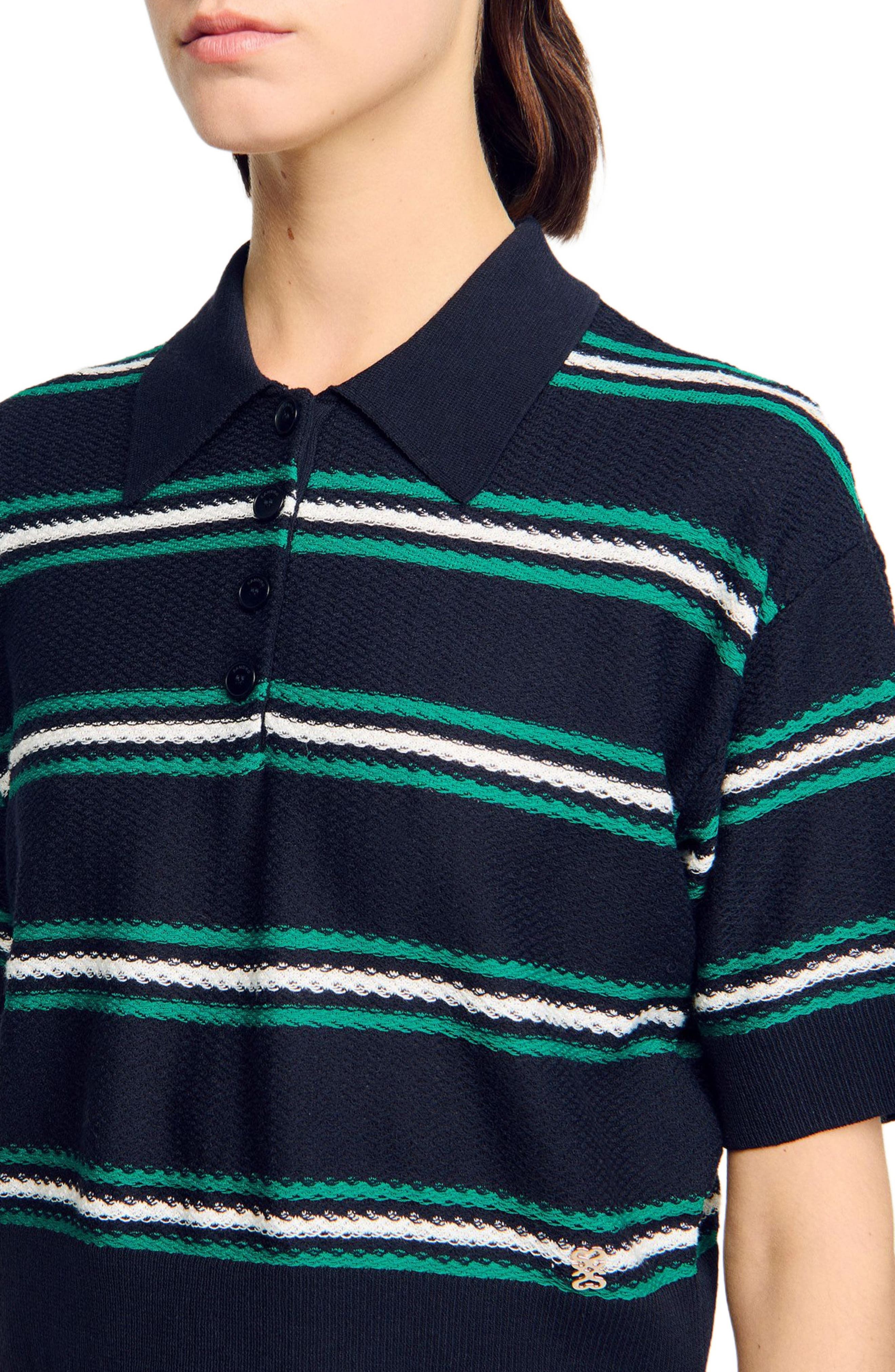 SANDRO Polo-neck striped sweater in Navy Blue at Nordstrom - 4