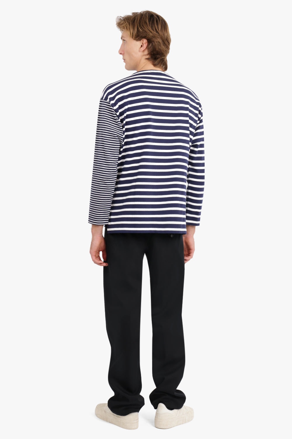COTTON STITCH JERSEY WITH HORIZONTAL STRIPE | NAVY/WHITE - 4