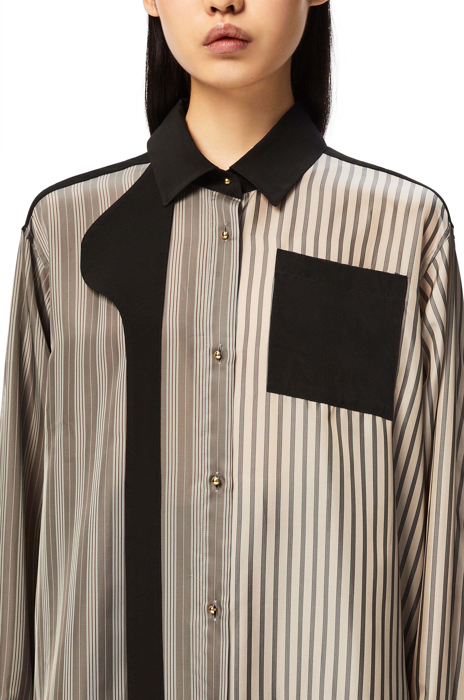 Patchwork blouse in striped cupro and viscose - 4