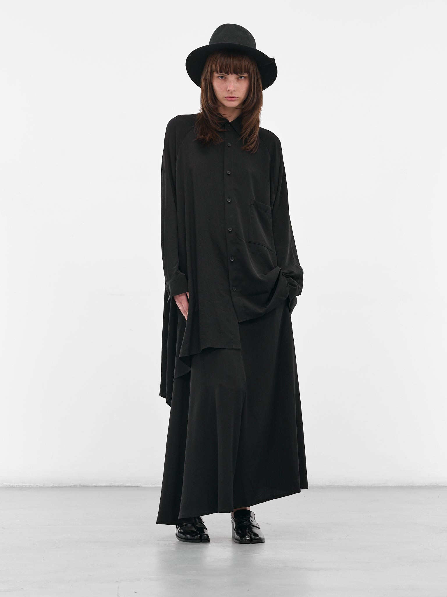 Black Raglan Draped Asymmetric Shirt - 6
