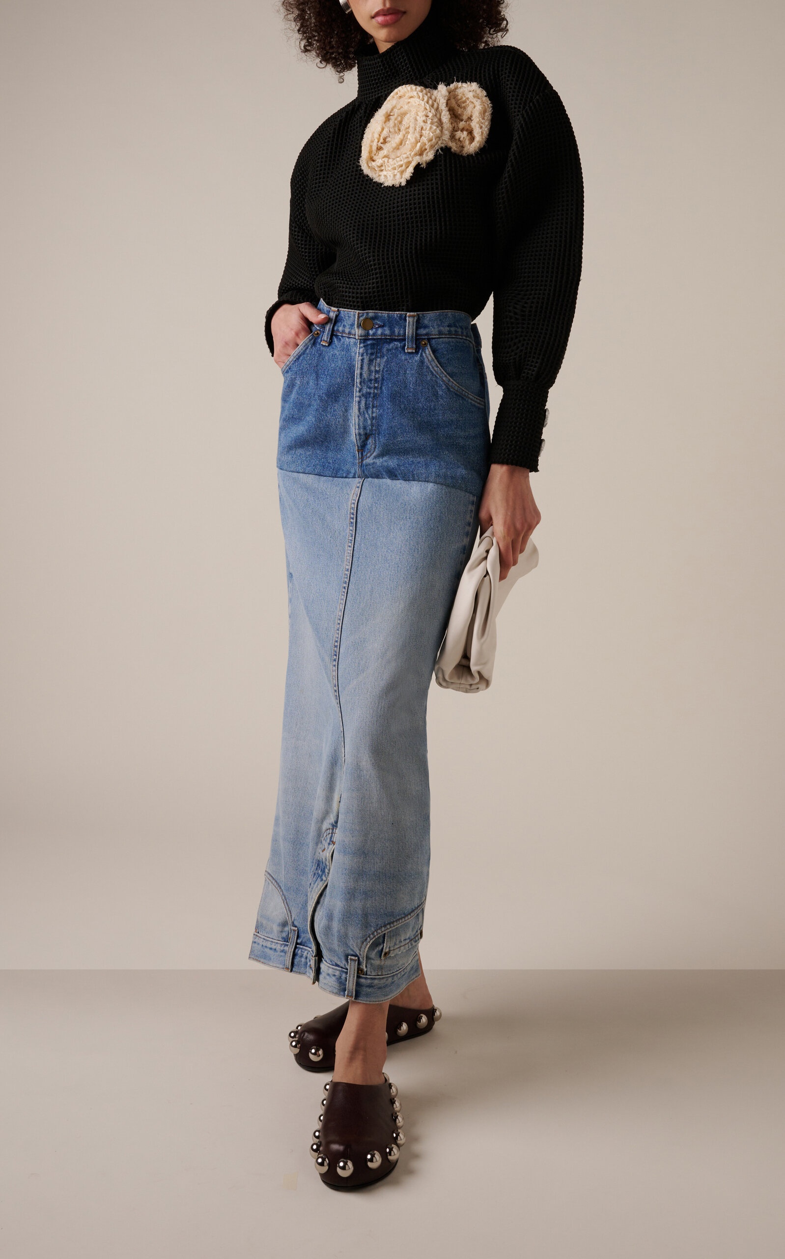 Recycled Denim Mirror Effect Midi Skirt blue - 3