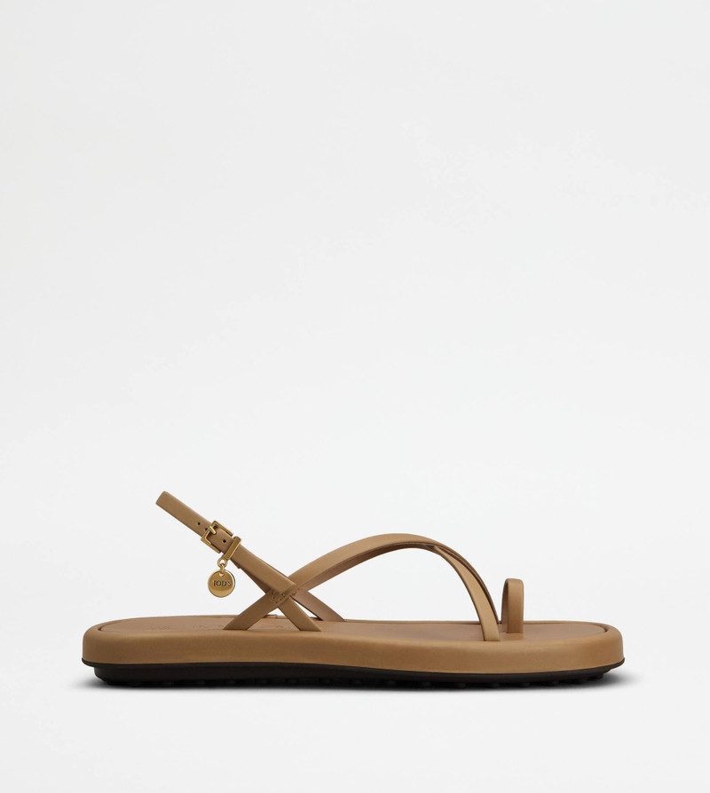 SANDALS IN LEATHER - BEIGE - 1