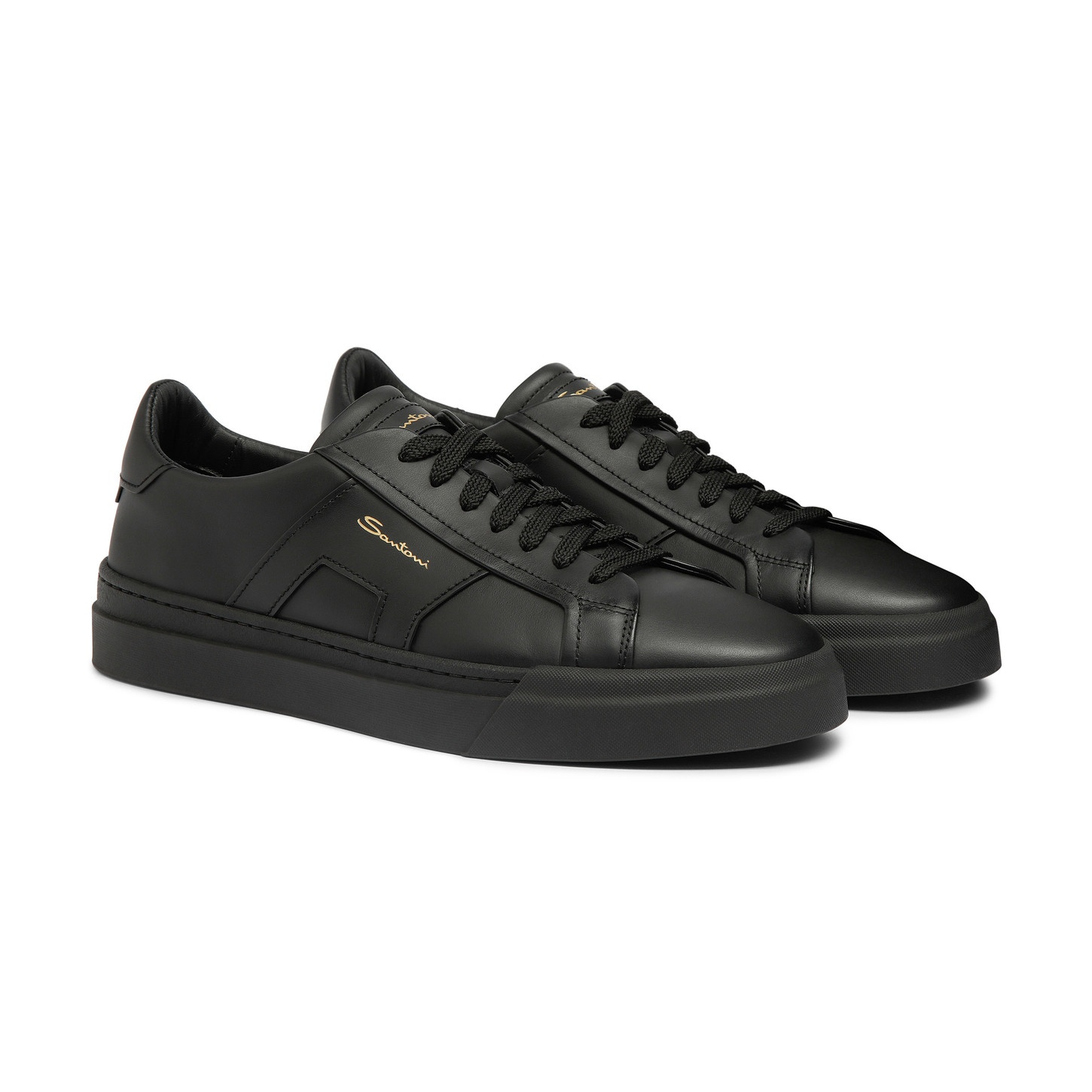 Men’s black leather double buckle sneaker - 3