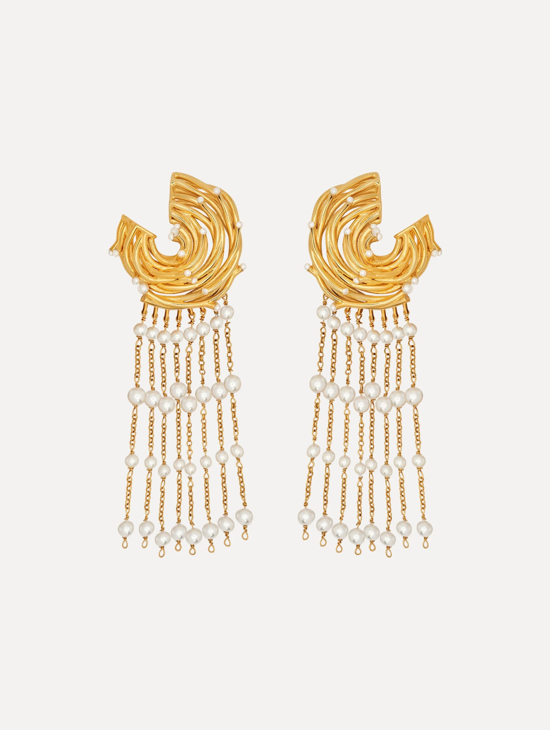 PEARL NEST CHANDELIER CLIP-ON EARRINGS - 1