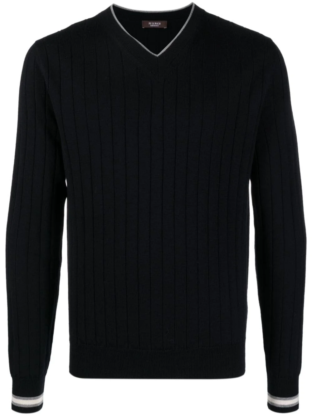 V-neck ribbed-knit virgin-wool jumper - 1