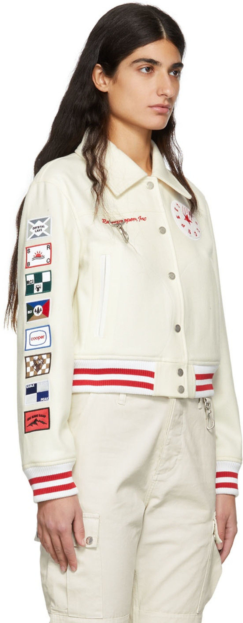 REESE COOPER® Off-White Wool Varsity Bomber Jacket outlook