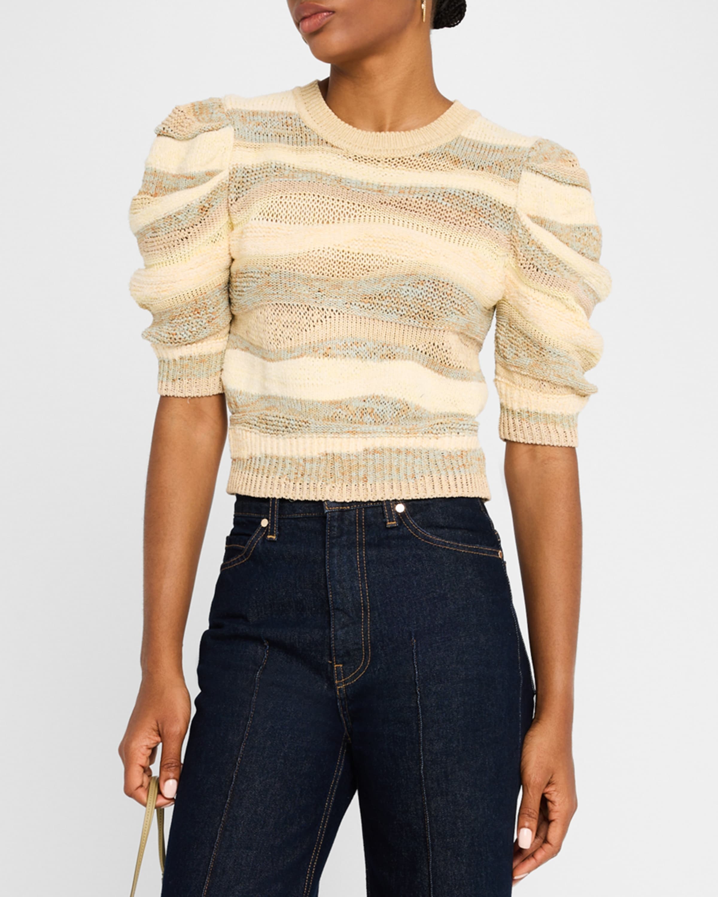 Odie Puff-Sleeve Cotton-Blend Knit Top - 2