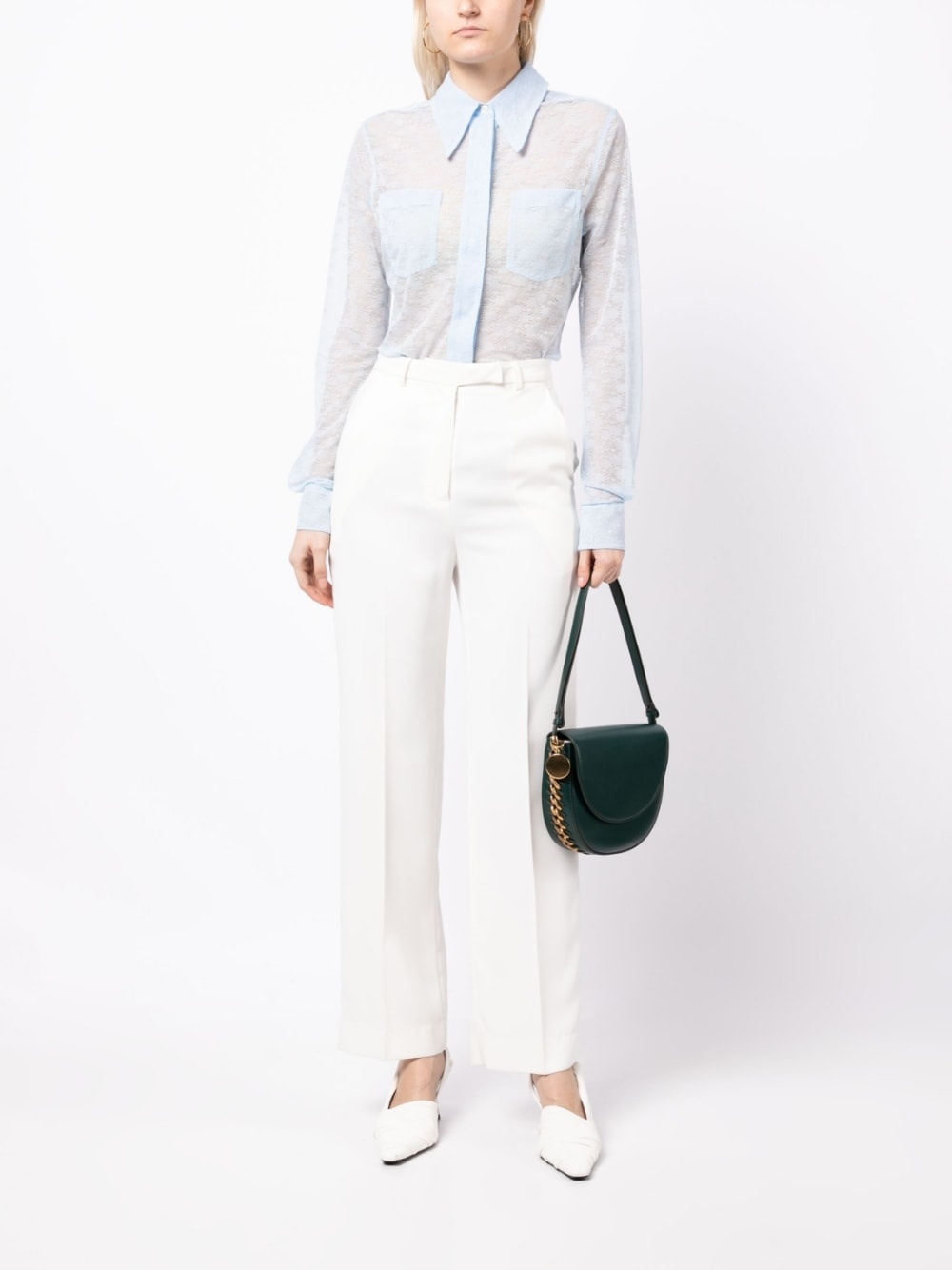sheer-lace long-sleeved shirt - 2