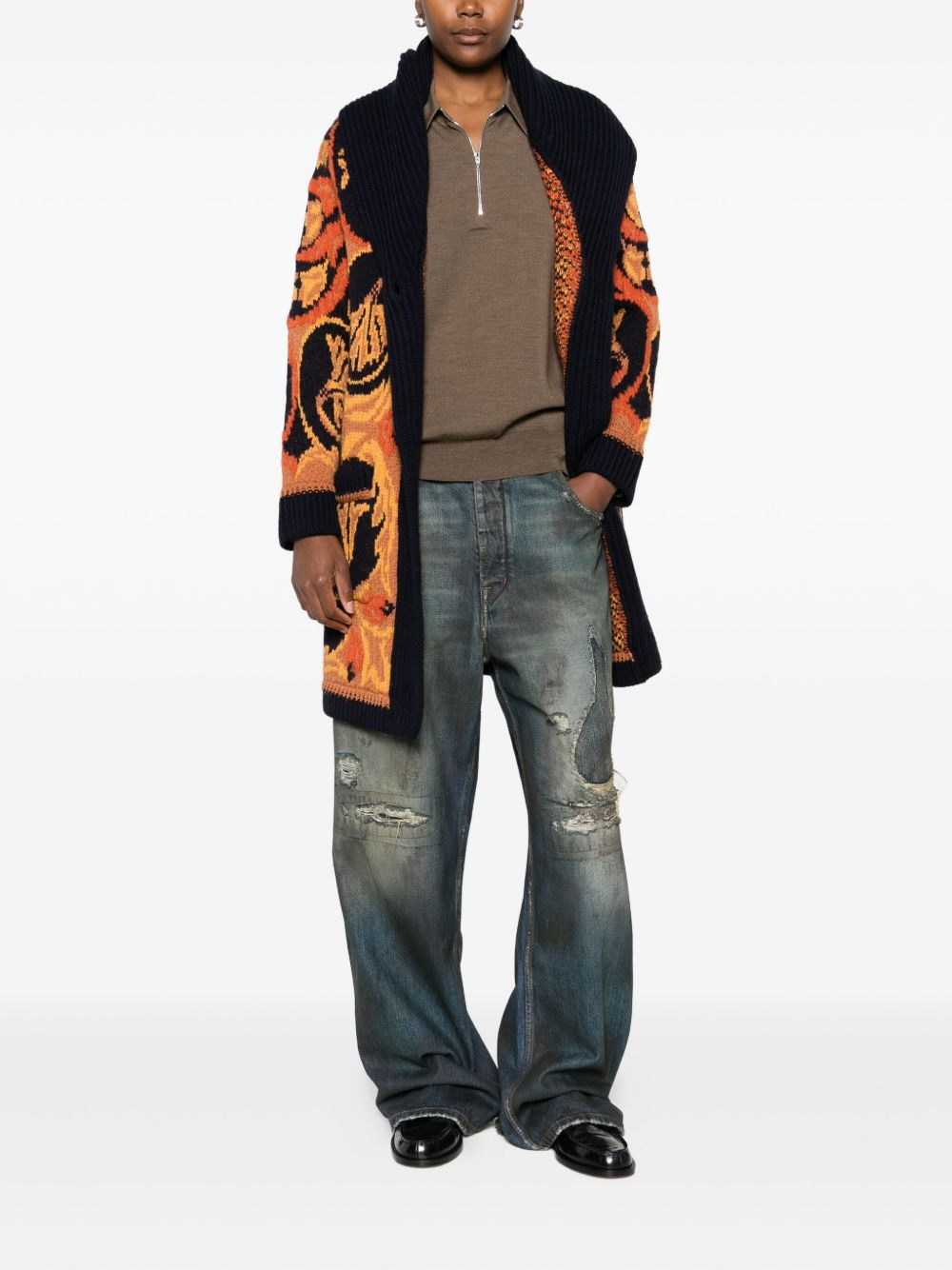 floral-pattern shawl-collar cardigan - 2