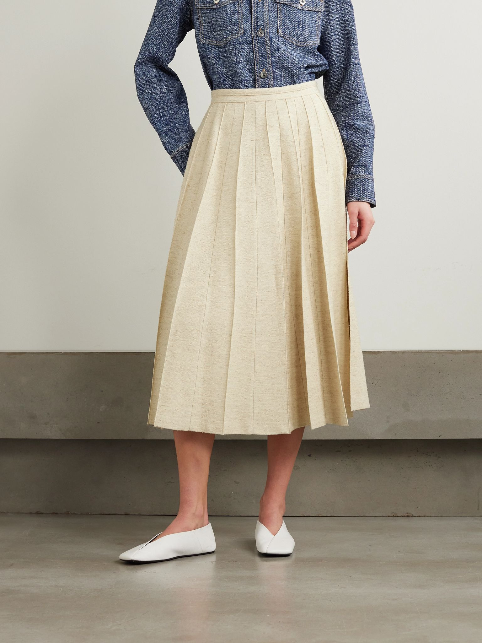 Pleated woven midi skirt Off-white - 3