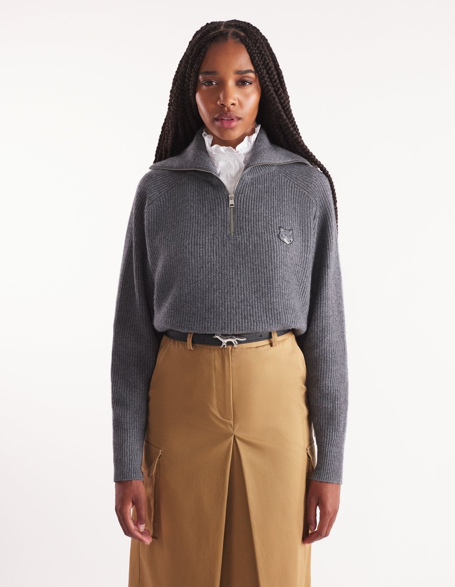 BOLD FOX HEAD PATCH HALF ZIP RIBBED JUMPER - 3