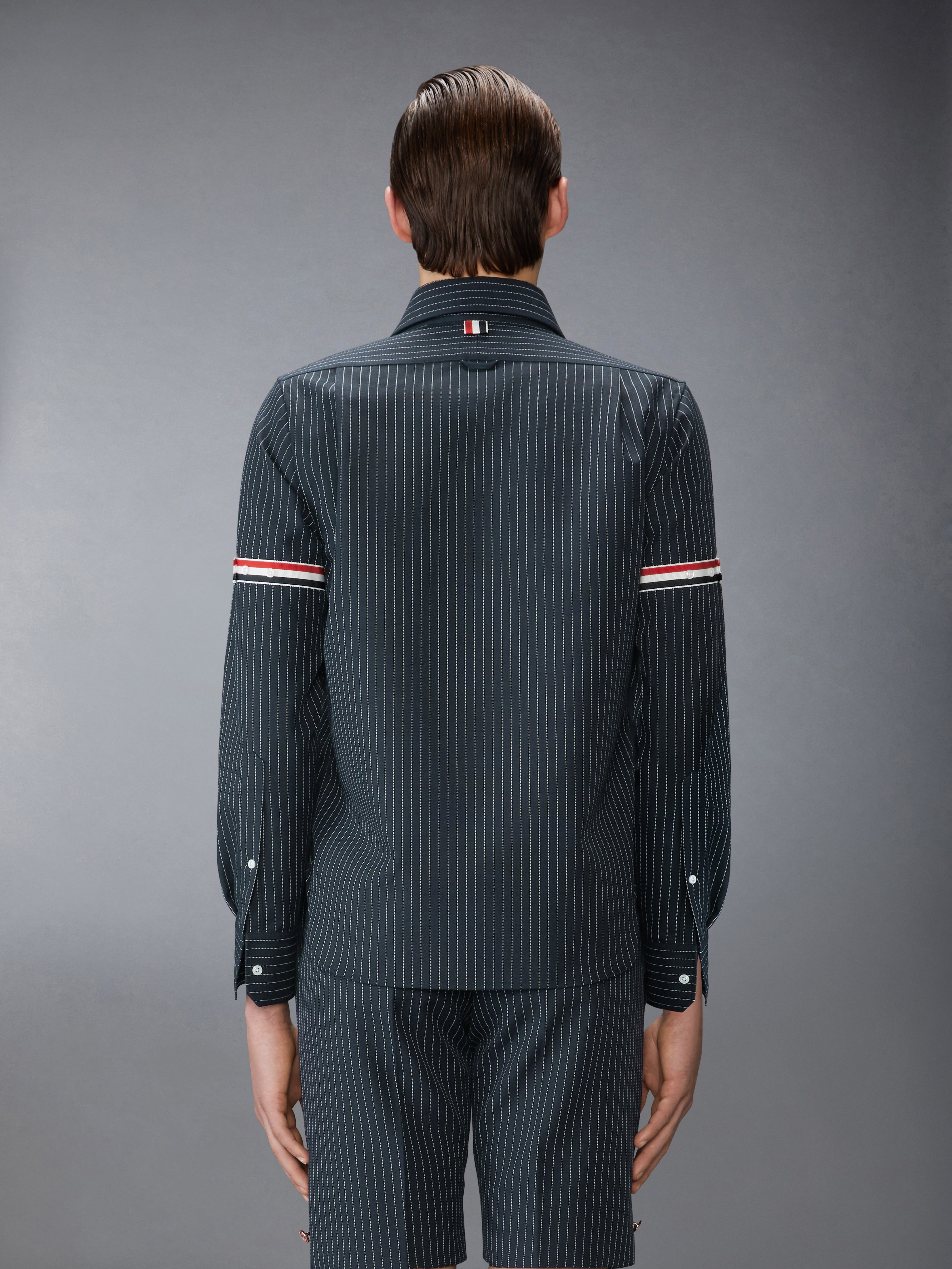 PINSTRIPE HIGH TWIST WOOL ZIP UP SHIRT - 3