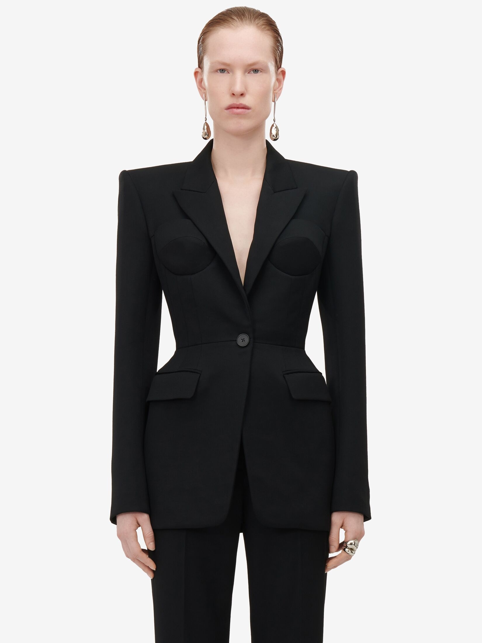 Women's Trompe-l'œil Single-breasted Jacket in Black - 5