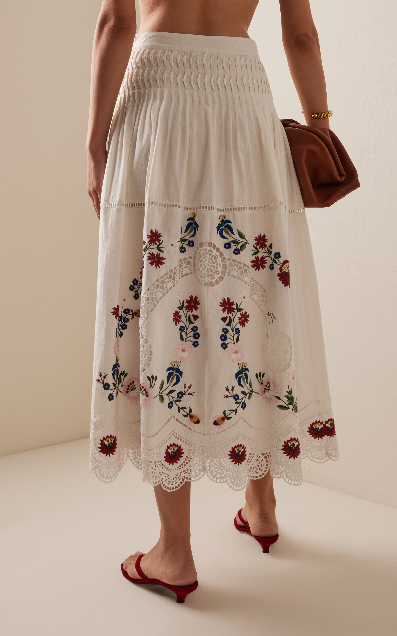 Celia Embroidered Cotton-Linen Midi Skirt ivory - 4