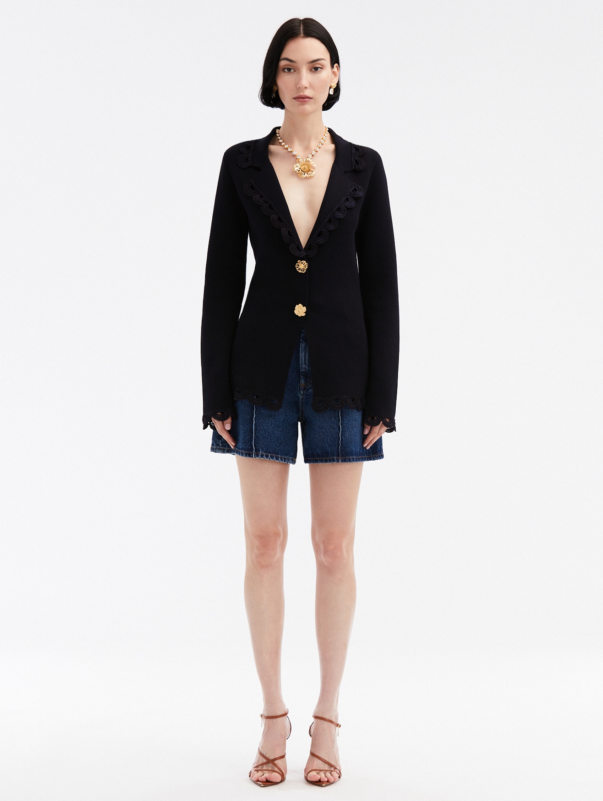 FLORAL BUTTON CROCHET TRIM JACKET - 2