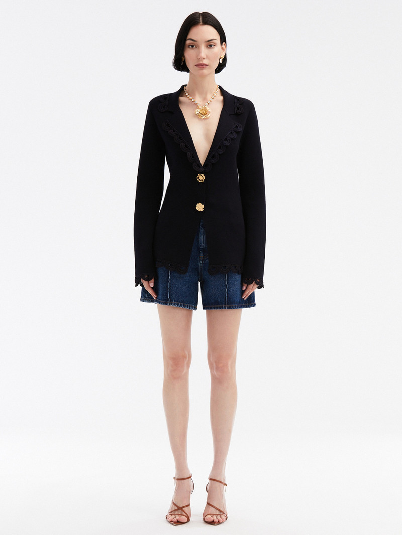 Oscar de la Renta FLORAL BUTTON CROCHET TRIM JACKET outlook