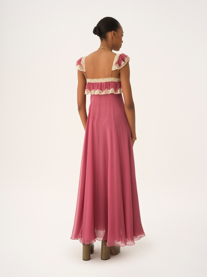 FLUID LONG DRESS IN SILK MOUSSELINE & LACE 3