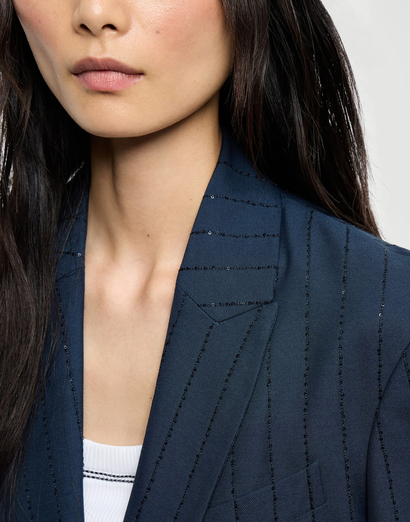 Dazzling chalk stripe blazer with monili 4