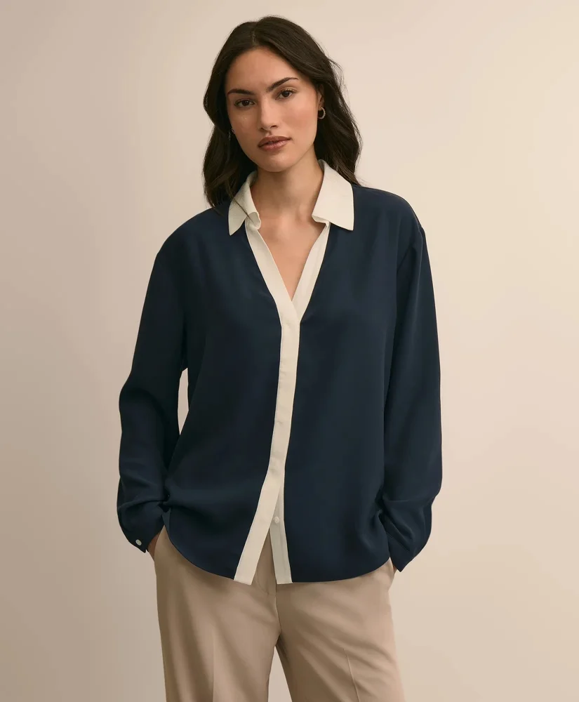 Contrast-Tipping Blouse - 1