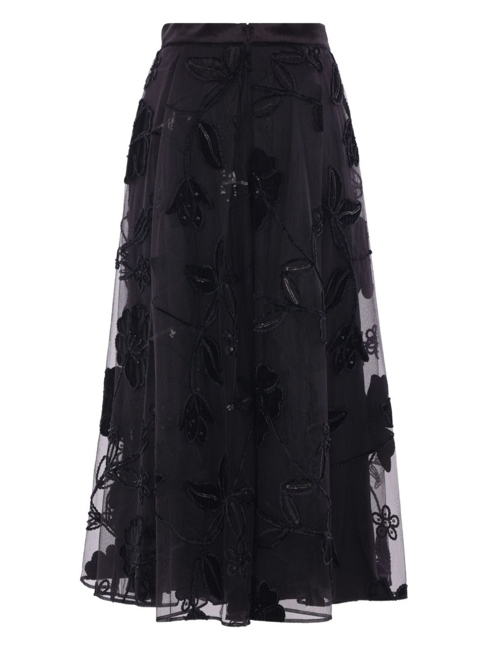 floral-embroidery textured midi skirt - 2