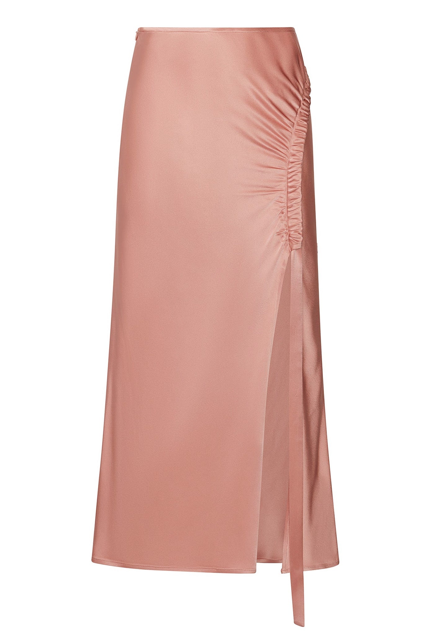 Satin Draped Tab Skirt With Slit - 3