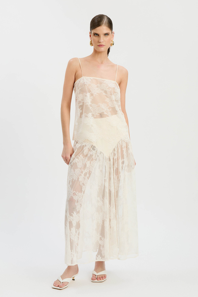 BARDOT Hildie Sheer Lace Cami In Light Beige outlook