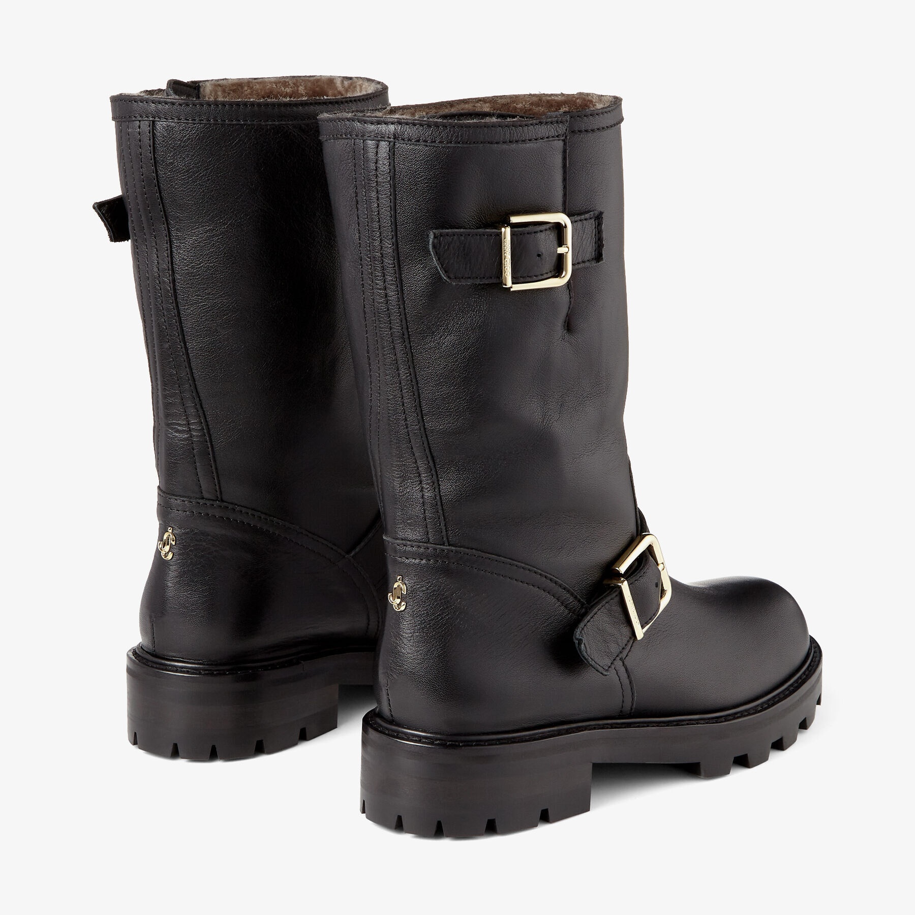 JIMMY CHOO Biker II Black Smooth Leather Biker Boots with