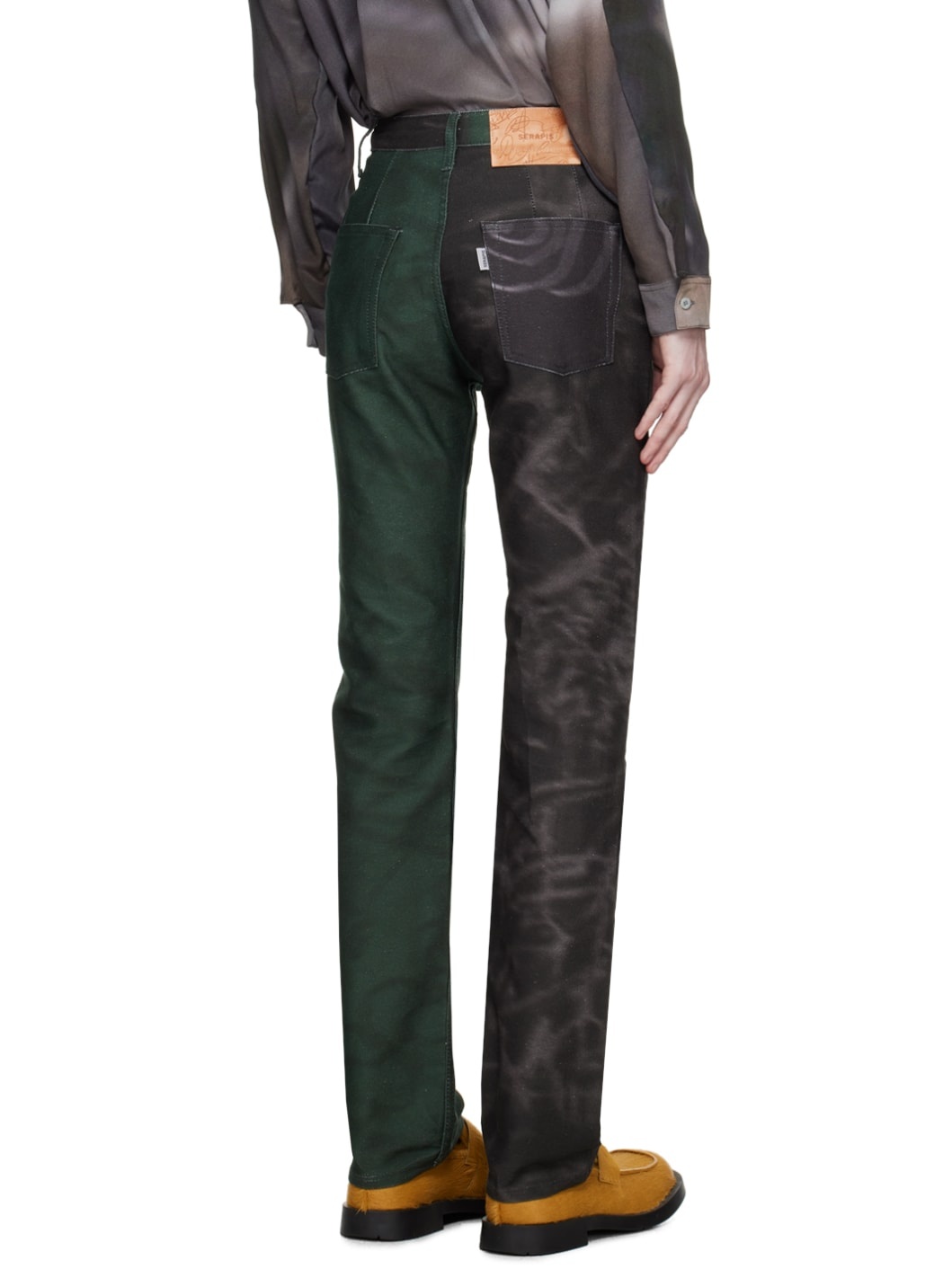 Green & Black Paneled Jeans - 3