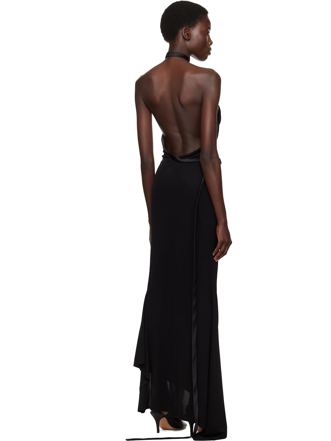 Black Asymmetric Halter Maxi Dress - 3