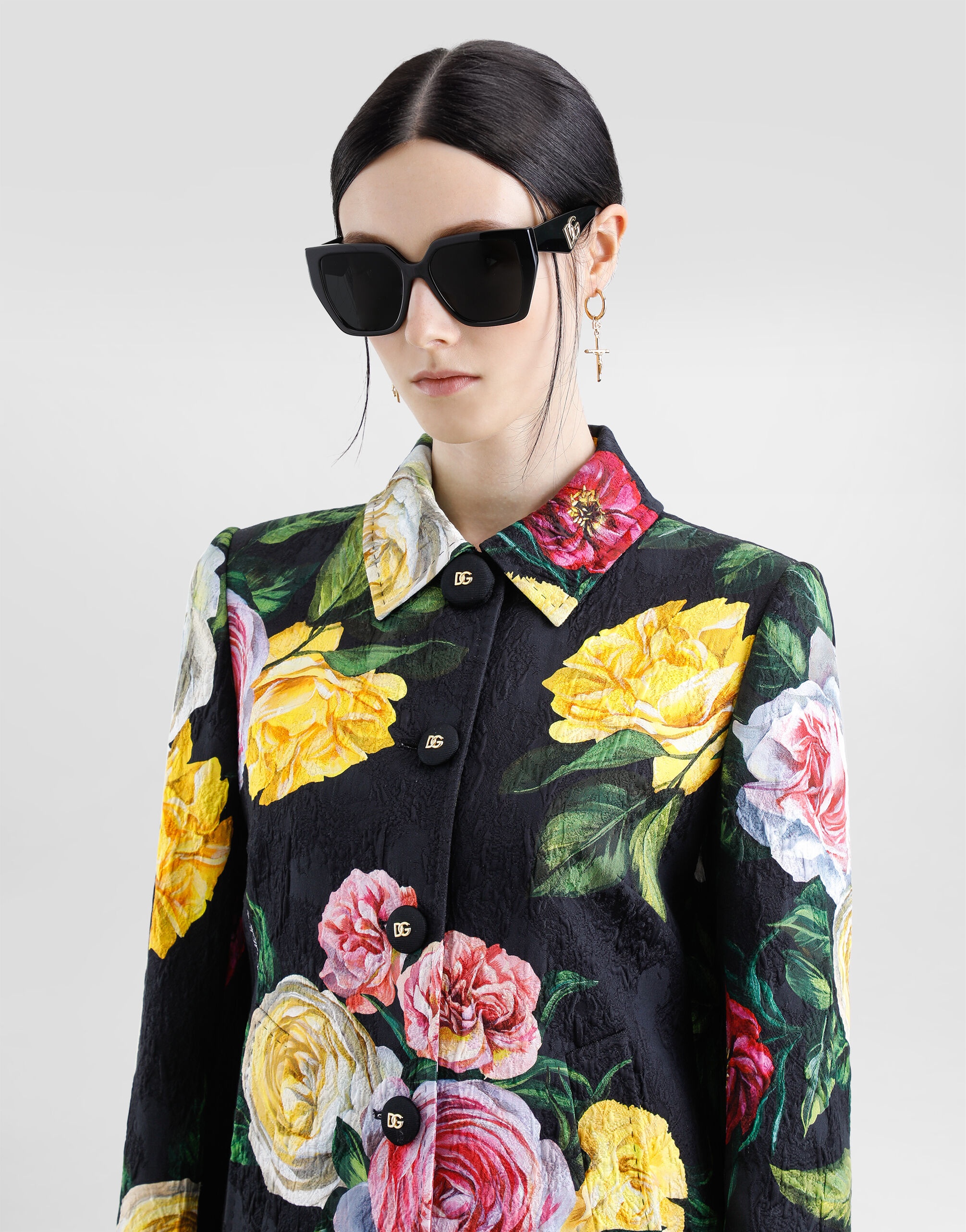 Single-breasted peony and rose-print brocade coat - 5